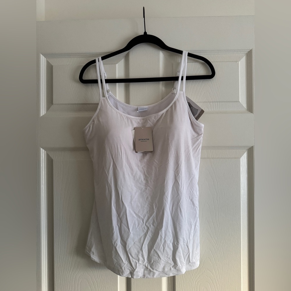 Amoena Valetta Top – White – Built-In Shelf Bra – Adjustable Straps – Size 16